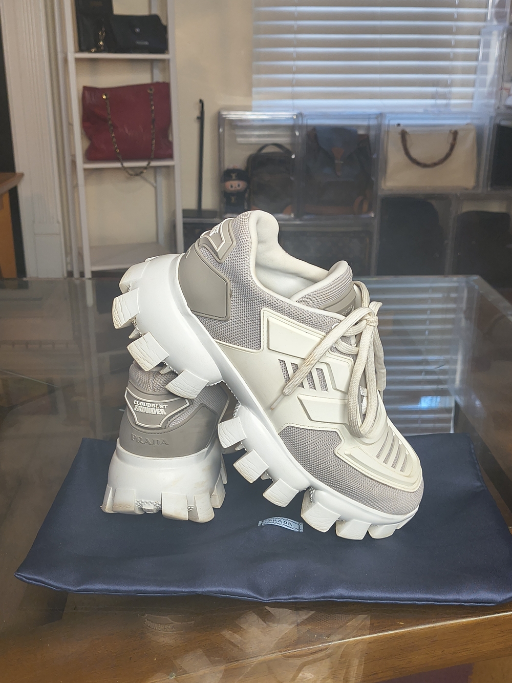 HTF Prada Cloudbust Thunder Chunky Sneakers White Grey Size 37.5 With Dust Bag - Picture 7 of 7